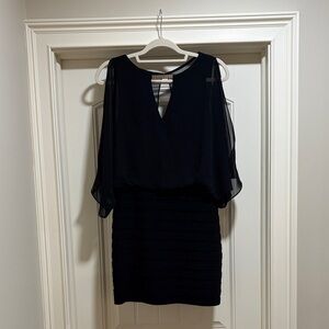 CACHÈ Elegant Women's Black Chiffon Overlay Dress